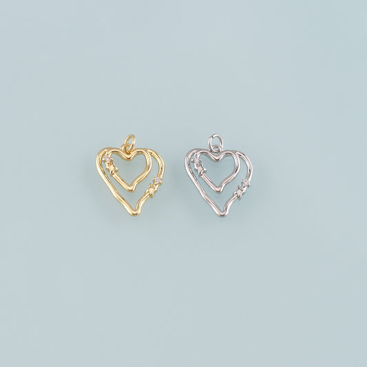 18K Gold Filled Heart Pendant,CZ Micro Pave Heart Charm Bracelet Necklace for DIY Jewelry Making Supply