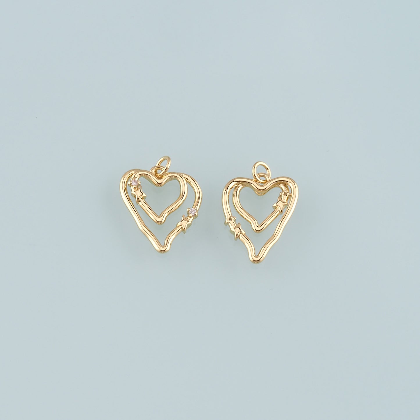 18K Gold Filled Heart Pendant,CZ Micro Pave Heart Charm Bracelet Necklace for DIY Jewelry Making Supply