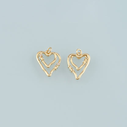 18K Gold Filled Heart Pendant,CZ Micro Pave Heart Charm Bracelet Necklace for DIY Jewelry Making Supply