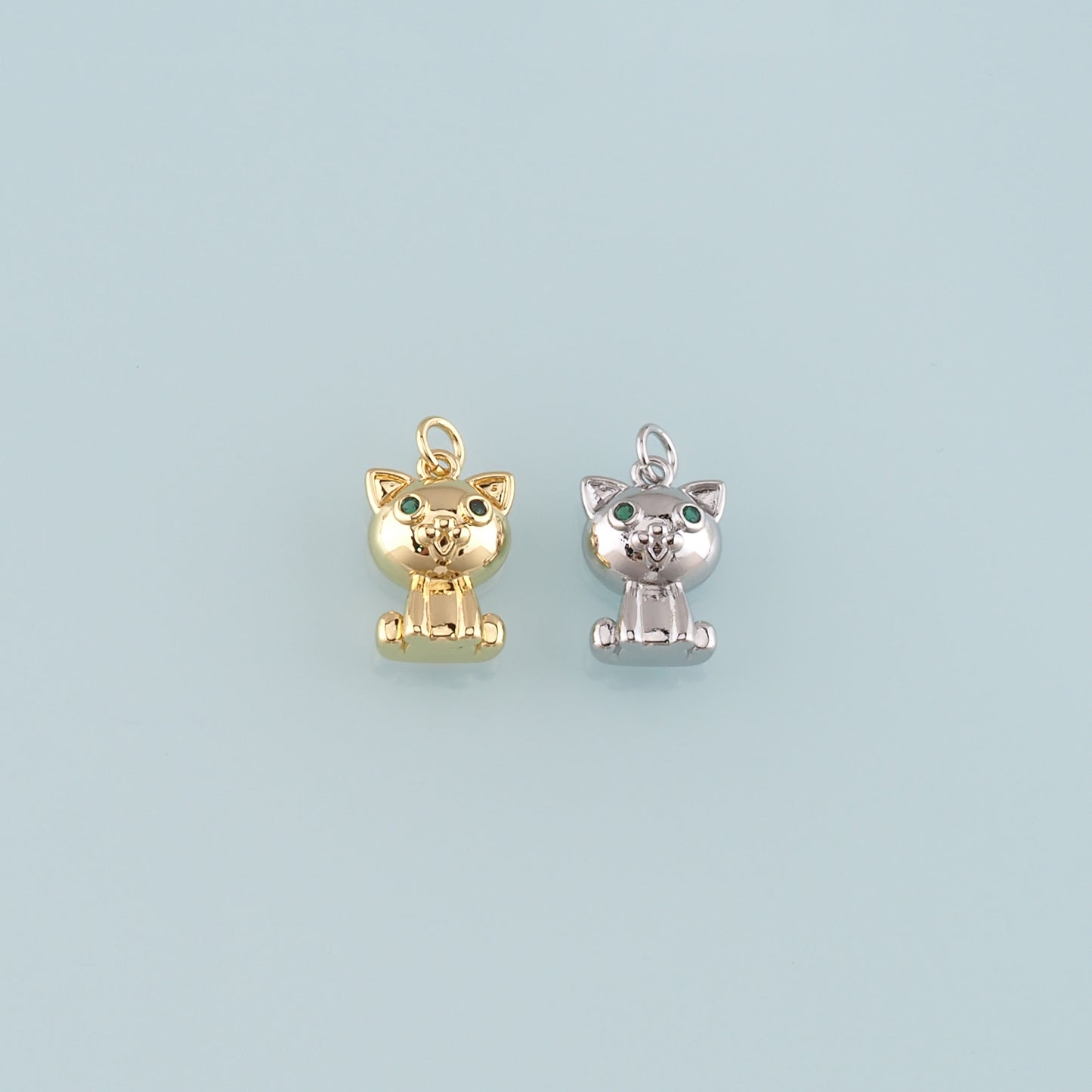Gold Animal Charms,18K Gold Filled Cat Pendant,Cat Charm Bracelet Necklace for DIY Jewelry Making Supply