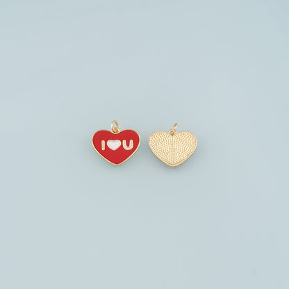 18K Gold Filled Heart Pendant,Enamel Heart Charm Bracelet Necklace for DIY Jewelry Making Supply