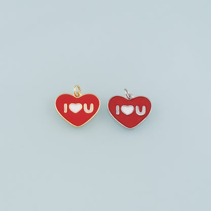 18K Gold Filled Heart Pendant,Enamel Heart Charm Bracelet Necklace for DIY Jewelry Making Supply