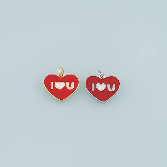 18K Gold Filled Heart Pendant,Enamel Heart Charm Bracelet Necklace for DIY Jewelry Making Supply
