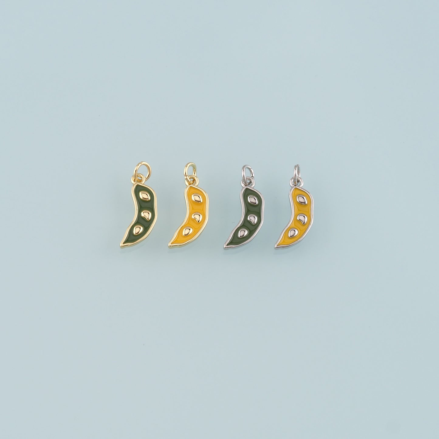 Gold Vegetable Charms,18K Gold Filled Pea Pendant,Enamel Pea Charm Bracelet Necklace for DIY Jewelry Making Supply