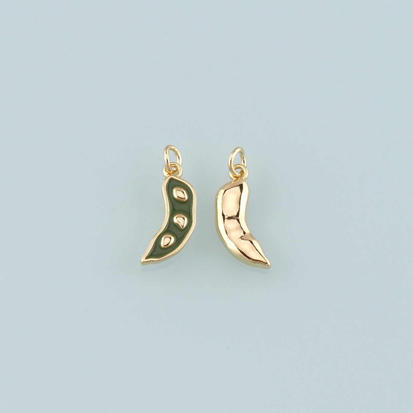 Gold Vegetable Charms,18K Gold Filled Pea Pendant,Enamel Pea Charm Bracelet Necklace for DIY Jewelry Making Supply