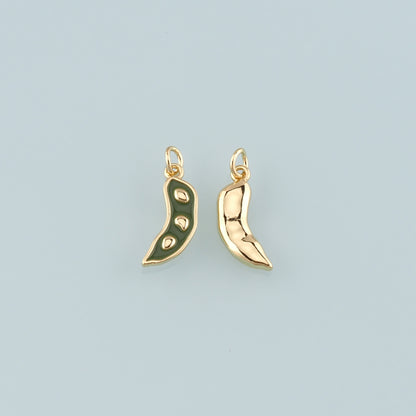 Gold Vegetable Charms,18K Gold Filled Pea Pendant,Enamel Pea Charm Bracelet Necklace for DIY Jewelry Making Supply
