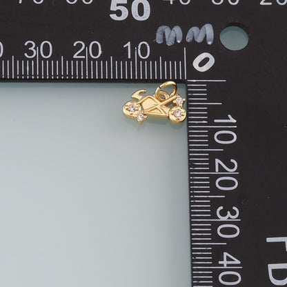 18K Gold Filled Motorcycle Pendant,CZ Micro Pave Motorcycle Charm Bracelet Necklace for DIY Jewelry Making Supply