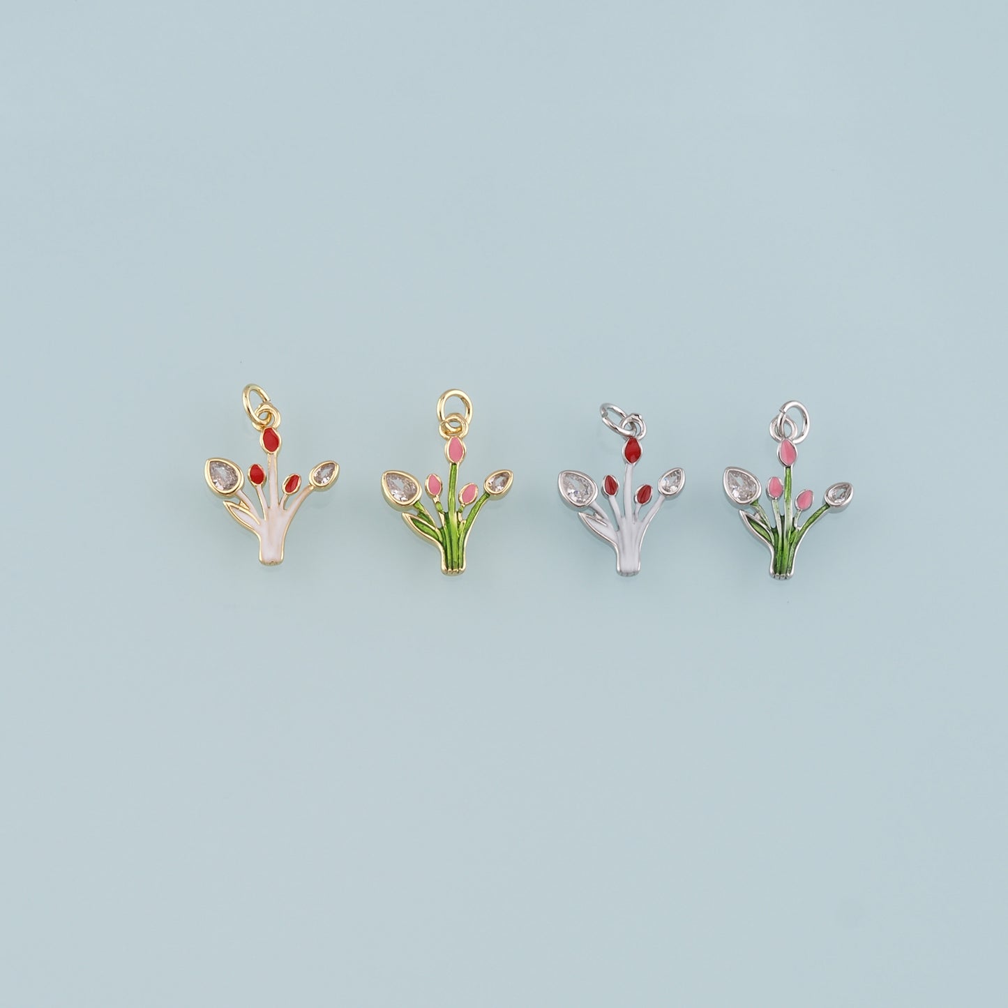 18K Gold Filled Grass Pendant,Enamel Plant Charm Bracelet Necklace for DIY Jewelry Making Supply