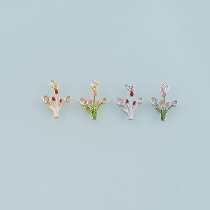 18K Gold Filled Grass Pendant,Enamel Plant Charm Bracelet Necklace for DIY Jewelry Making Supply