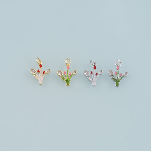 18K Gold Filled Grass Pendant,Enamel Plant Charm Bracelet Necklace for DIY Jewelry Making Supply