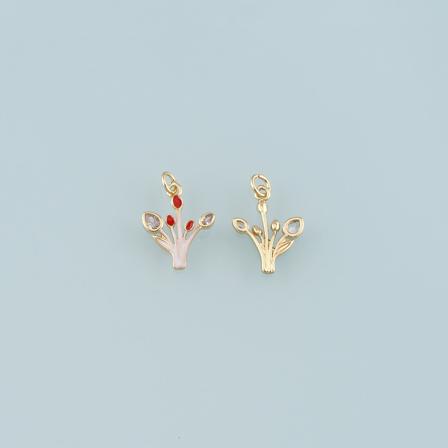 18K Gold Filled Grass Pendant,Enamel Plant Charm Bracelet Necklace for DIY Jewelry Making Supply
