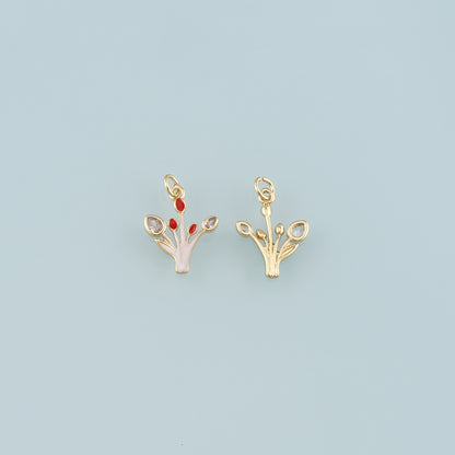 18K Gold Filled Grass Pendant,Enamel Plant Charm Bracelet Necklace for DIY Jewelry Making Supply