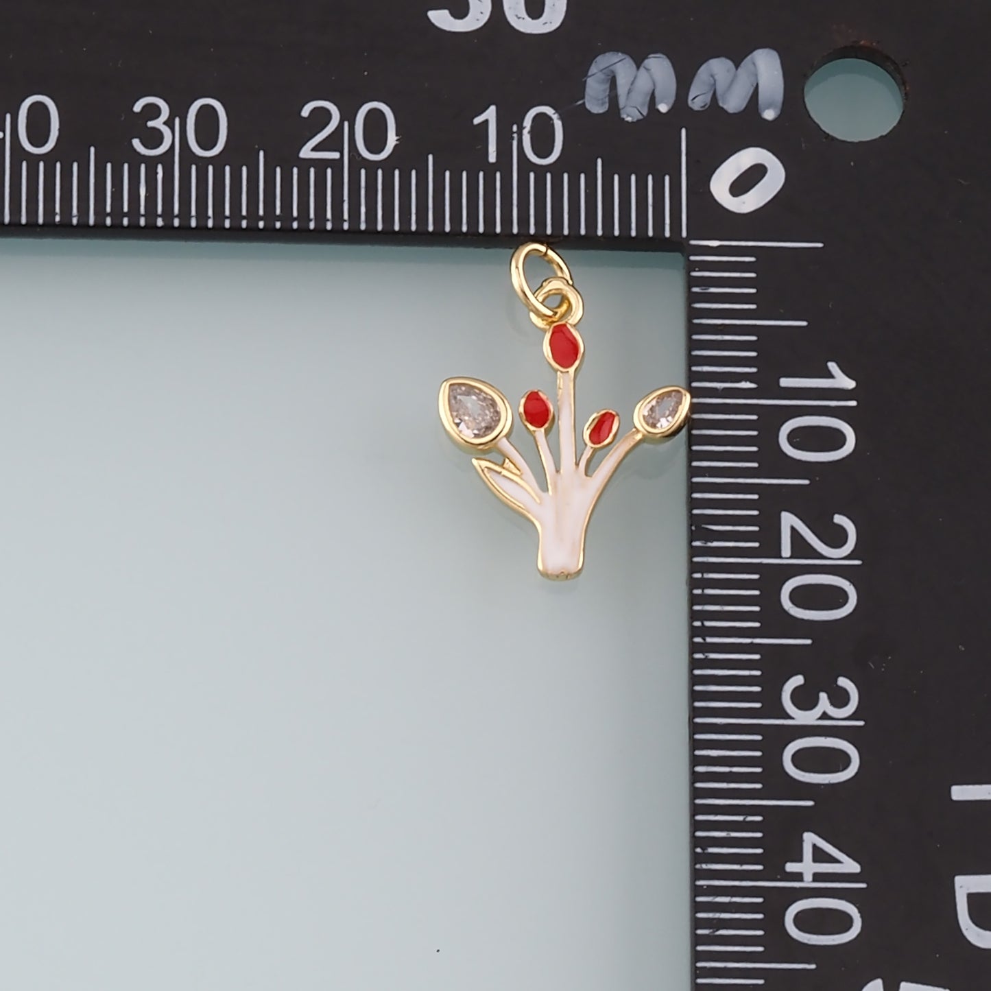 18K Gold Filled Grass Pendant,Enamel Plant Charm Bracelet Necklace for DIY Jewelry Making Supply