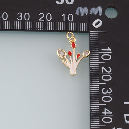 18K Gold Filled Grass Pendant,Enamel Plant Charm Bracelet Necklace for DIY Jewelry Making Supply