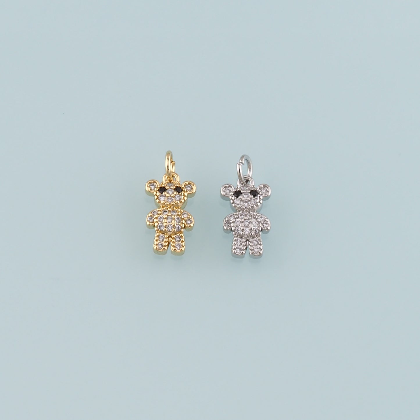 18K Gold Filled Bear Pendant,CZ Micro Pave Bear Charm Bracelet Necklace for DIY Jewelry Making Supply