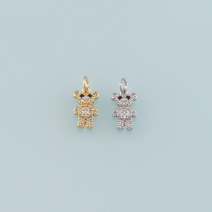 18K Gold Filled Bear Pendant,CZ Micro Pave Bear Charm Bracelet Necklace for DIY Jewelry Making Supply