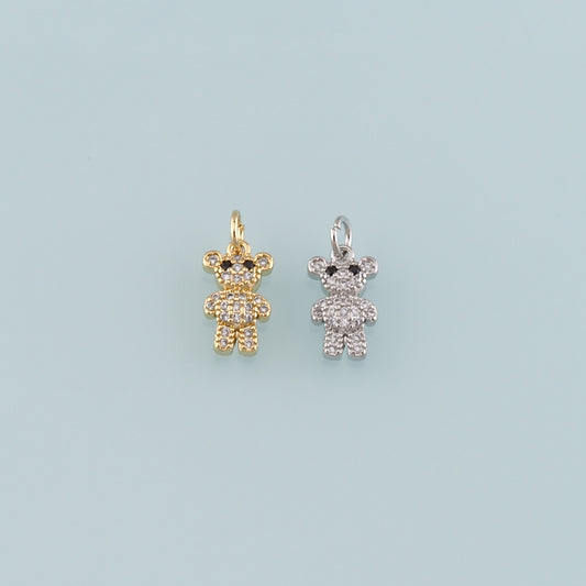 18K Gold Filled Bear Pendant,CZ Micro Pave Bear Charm Bracelet Necklace for DIY Jewelry Making Supply