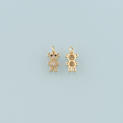 18K Gold Filled Bear Pendant,CZ Micro Pave Bear Charm Bracelet Necklace for DIY Jewelry Making Supply
