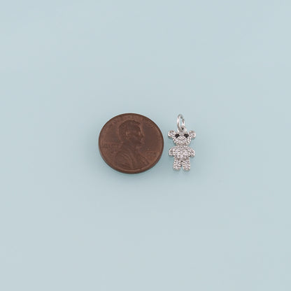 18K Gold Filled Bear Pendant,CZ Micro Pave Bear Charm Bracelet Necklace for DIY Jewelry Making Supply