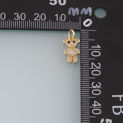 18K Gold Filled Bear Pendant,CZ Micro Pave Bear Charm Bracelet Necklace for DIY Jewelry Making Supply