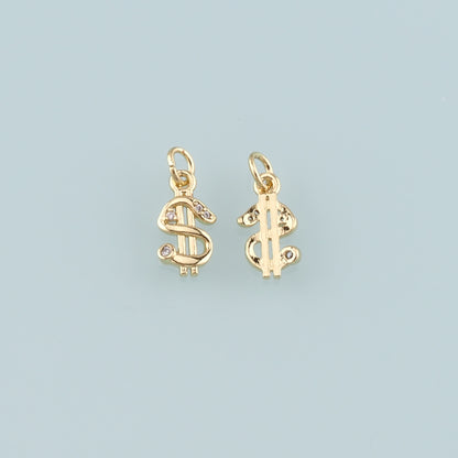 Gold Dollar Charms,18K Gold Filled Money Pendant,CZ Micro Pave Dollar Charm Bracelet Necklace for DIY Jewelry Making Supply