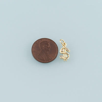 Gold Dollar Charms,18K Gold Filled Money Pendant,CZ Micro Pave Dollar Charm Bracelet Necklace for DIY Jewelry Making Supply