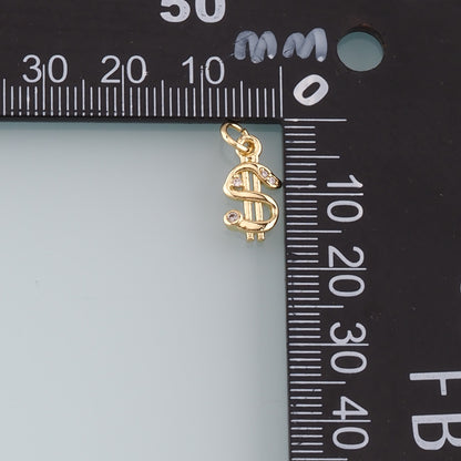 Gold Dollar Charms,18K Gold Filled Money Pendant,CZ Micro Pave Dollar Charm Bracelet Necklace for DIY Jewelry Making Supply