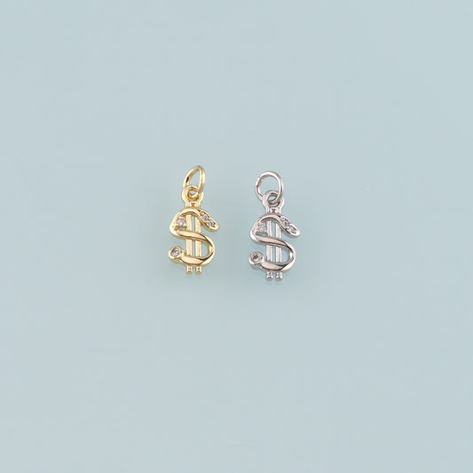 Gold Dollar Charms,18K Gold Filled Money Pendant,CZ Micro Pave Dollar Charm Bracelet Necklace for DIY Jewelry Making Supply