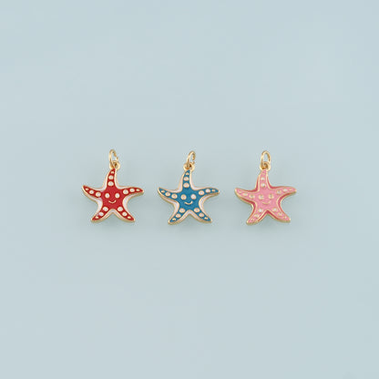 Gold Starfish Charms,18K Gold Filled Sea star Pendant,Enamel Starfish Charm Bracelet Necklace for DIY Jewelry Making Supply