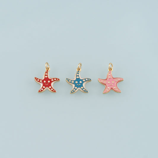 Gold Starfish Charms,18K Gold Filled Sea star Pendant,Enamel Starfish Charm Bracelet Necklace for DIY Jewelry Making Supply