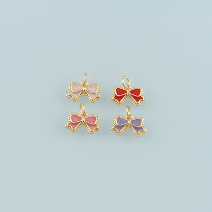 Gold Bow Charms,18K Gold Filled Bow Pendant,Enamel Bow Tie Charm Bracelet Necklace for DIY Jewelry Making Supply