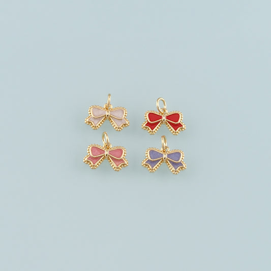 Gold Bow Charms,18K Gold Filled Bow Pendant,Enamel Bow Tie Charm Bracelet Necklace for DIY Jewelry Making Supply