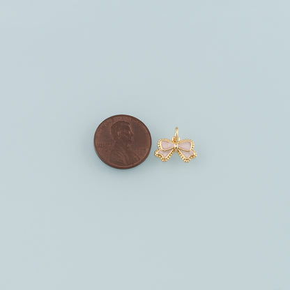 Gold Bow Charms,18K Gold Filled Bow Pendant,Enamel Bow Tie Charm Bracelet Necklace for DIY Jewelry Making Supply
