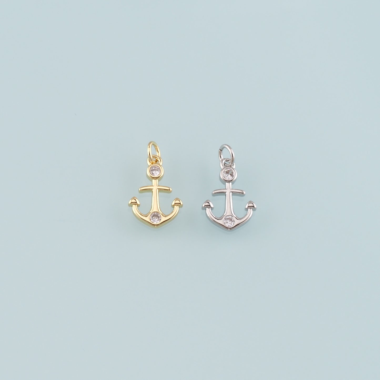 Gold Anchor Charms,18K Gold Filled CZ Micro Pave Anchor Pendant Charm Bracelet Necklace for DIY Jewelry Making Supply