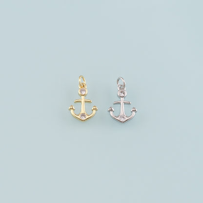 Gold Anchor Charms,18K Gold Filled CZ Micro Pave Anchor Pendant Charm Bracelet Necklace for DIY Jewelry Making Supply