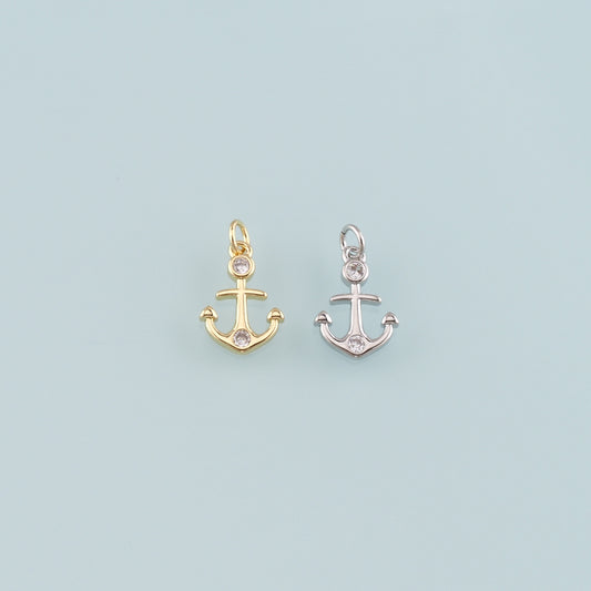 Gold Anchor Charms,18K Gold Filled CZ Micro Pave Anchor Pendant Charm Bracelet Necklace for DIY Jewelry Making Supply