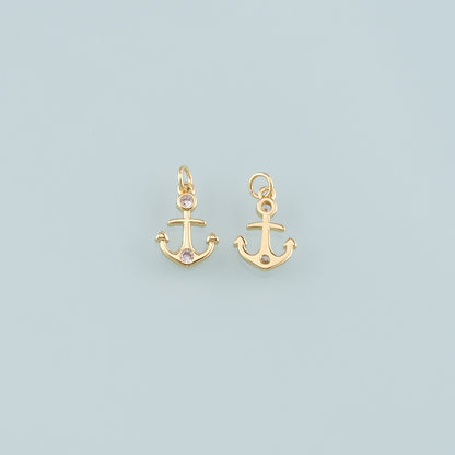 Gold Anchor Charms,18K Gold Filled CZ Micro Pave Anchor Pendant Charm Bracelet Necklace for DIY Jewelry Making Supply