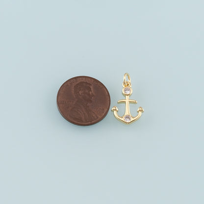 Gold Anchor Charms,18K Gold Filled CZ Micro Pave Anchor Pendant Charm Bracelet Necklace for DIY Jewelry Making Supply