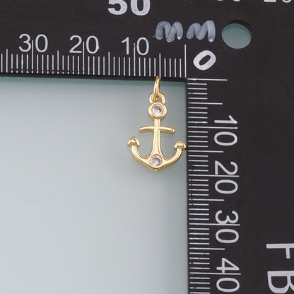 Gold Anchor Charms,18K Gold Filled CZ Micro Pave Anchor Pendant Charm Bracelet Necklace for DIY Jewelry Making Supply