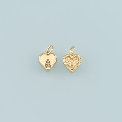 18K Gold Filled Heart Pendant,CZ Micro Pave Heart Charm Bracelet Necklace for DIY Jewelry Making Supply