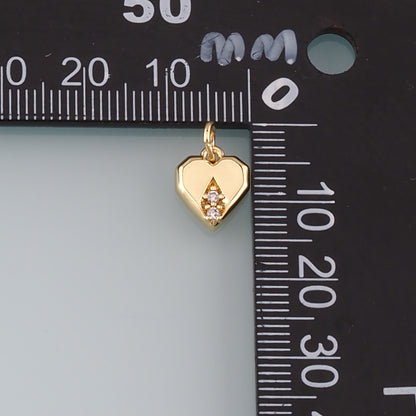 18K Gold Filled Heart Pendant,CZ Micro Pave Heart Charm Bracelet Necklace for DIY Jewelry Making Supply