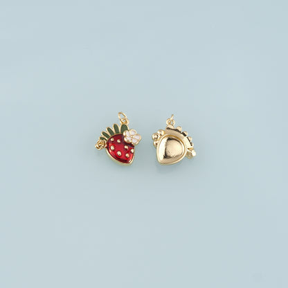 Gold Strawberry Charms,18K Gold Filled Strawberry Pendant,Enamel Fruit Charm Bracelet Necklace for DIY Jewelry Making Supply