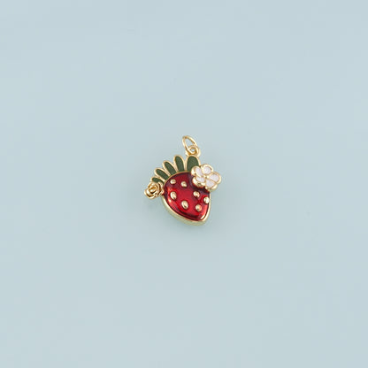 Gold Strawberry Charms,18K Gold Filled Strawberry Pendant,Enamel Fruit Charm Bracelet Necklace for DIY Jewelry Making Supply