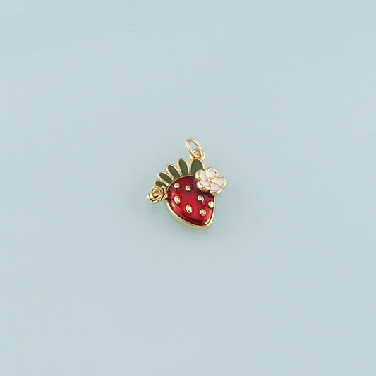 Gold Strawberry Charms,18K Gold Filled Strawberry Pendant,Enamel Fruit Charm Bracelet Necklace for DIY Jewelry Making Supply