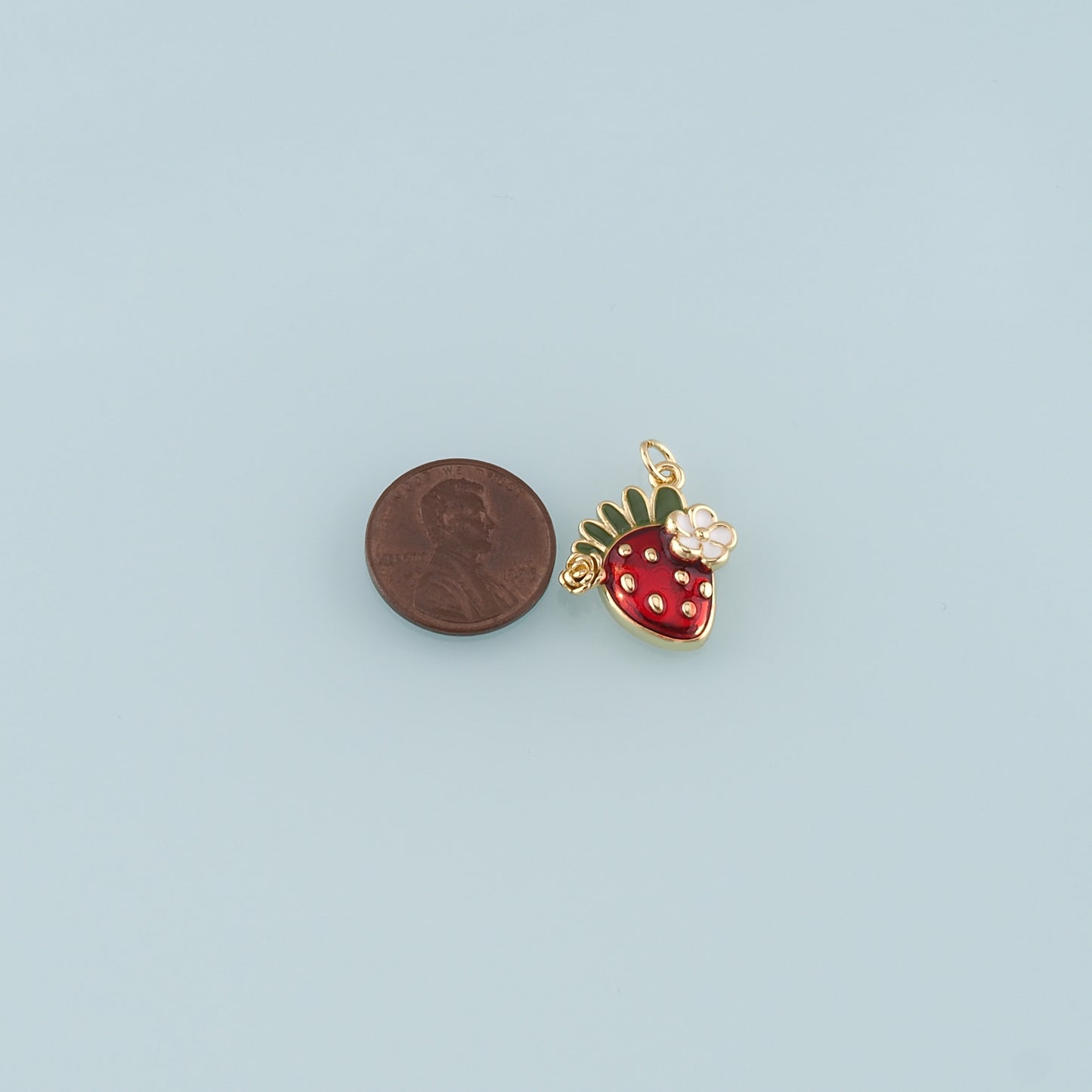 Gold Strawberry Charms,18K Gold Filled Strawberry Pendant,Enamel Fruit Charm Bracelet Necklace for DIY Jewelry Making Supply