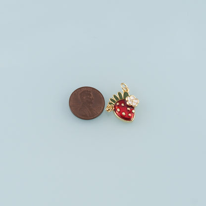 Gold Strawberry Charms,18K Gold Filled Strawberry Pendant,Enamel Fruit Charm Bracelet Necklace for DIY Jewelry Making Supply