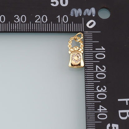 18K Gold Filled Telephone Pendant,CZ Micro Pave Telephone Charm Bracelet Necklace for DIY Jewelry Making Supply
