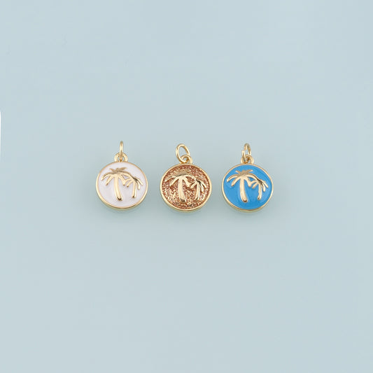Gold Palm Tree Charms,18K Gold Filled Palm tree Pendant,Enamel coconut tree Charm Bracelet Necklace for DIY Jewelry Making Supply