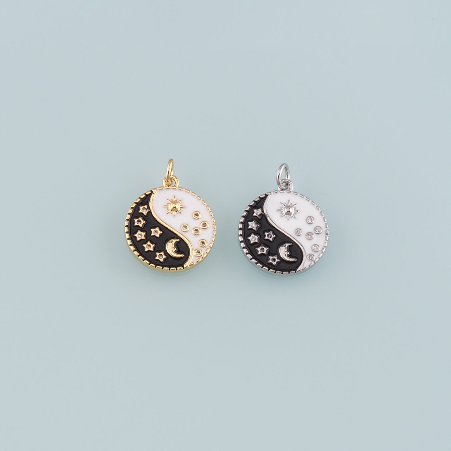 Gold Moon Charms,18K Gold Filled Sun Pendant,Enamel Celestial Charm Bracelet Necklace for DIY Jewelry Making Supply