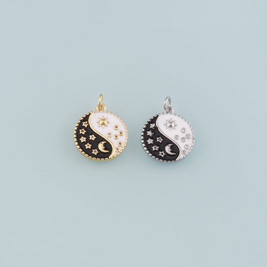 Gold Moon Charms,18K Gold Filled Sun Pendant,Enamel Celestial Charm Bracelet Necklace for DIY Jewelry Making Supply